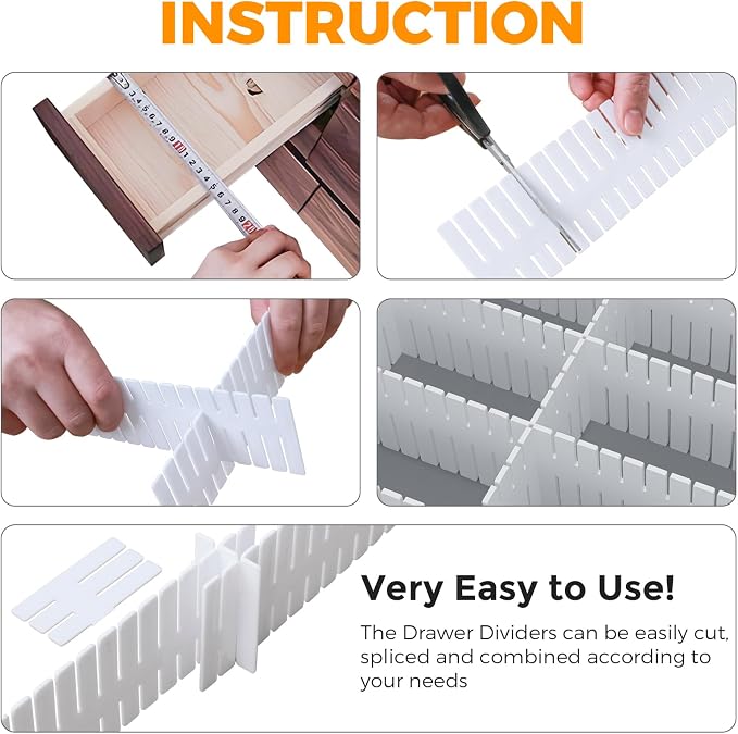 42PCS Adjustable Drawer Dividers Organizer for Kitchen, Bedroom, Dresser, Socks, Underwear, Makeup Storag