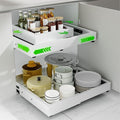 Expandable Pull Out Cabinet Organizer, Adjustable Width 12"-19" & Depth 16.5"-22", 4-Side Extension, 5 Slide Rails for Heavy Duty Use, Adhesive Roll Out Shelves for Kitchen Cabinets, White 1PCS