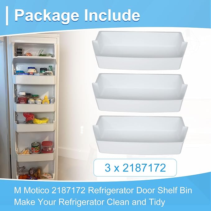2187172 Refrigerator Door Shelf Replacement Compatible with Frigidaire Whirlpool Amana Estate Refrigerator Shelves AP6006028, 2187194, AP3853103, PS328468, PS986890, 3046299 Door Bins (3 Pack)
