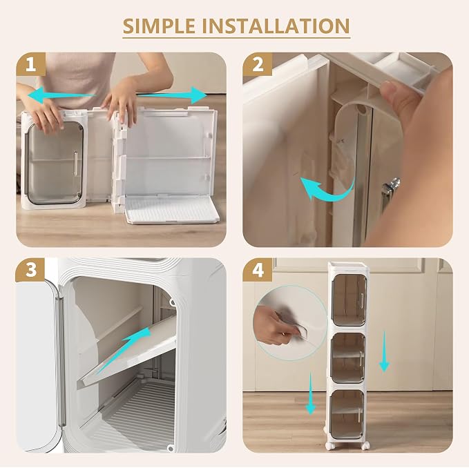 5-Tier Tall Slim Narrow Bathroom Storage Cabinet, White | Tool Free Assembly, Adjustable Shelves, Fits for Narrow Spaces, Reinforced Stability, Magnetic Clear Door