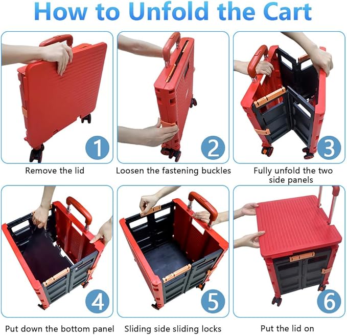 Quick Utility Cart Four -Rotate Wheeled Collapsible Handcart with Durable Heavy Duty Plastic Telescoping Handle for Travel Shopping Moving Luggage Office Use