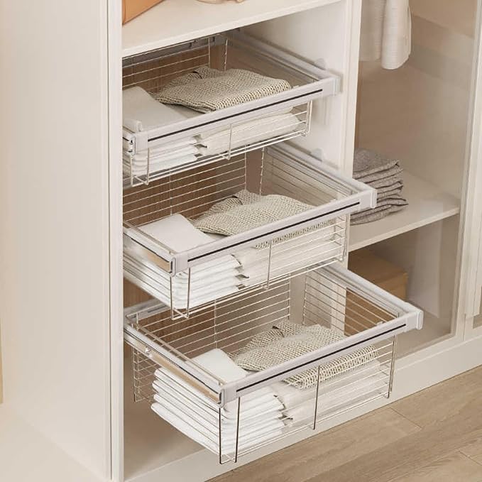 Adjustable Width Pull-Out Clothing Storage Basket,Pull Out Drawer Organizer Containers Storage Bin,for Home Office Bedroom Laundry Room(Color1,456x(870-920) x272mm)