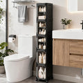 5-Tier Tall Narrow Slim Bathroom Storage Cabinet, Black | Tool Free Assembly, Adjustable Shelves, Fits for Narrow Spaces, Reinforced Stability, Magnetic Clear Door
