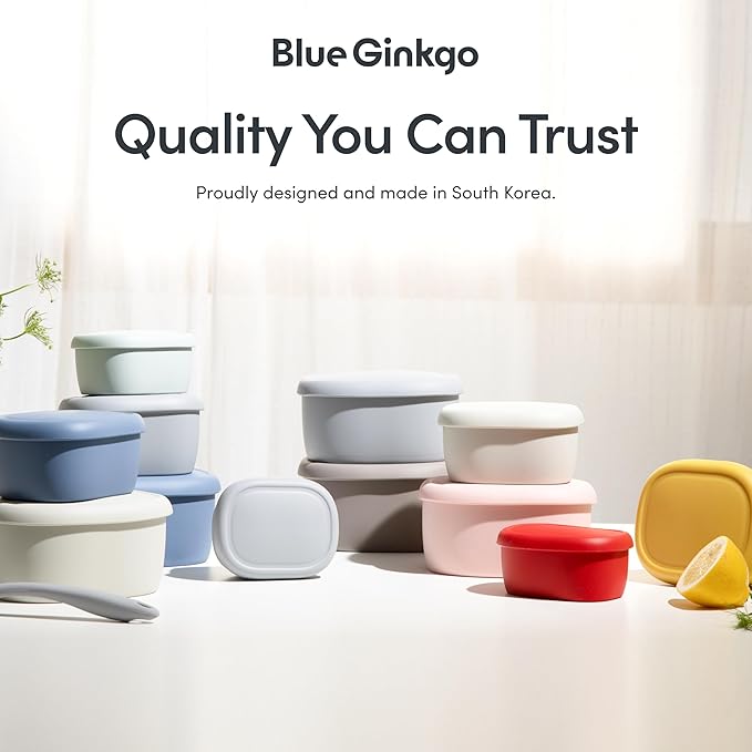 BLUE GINKGO Nesting Silicone Containers - Set of 3 Hard-Shell Silicone Food Storage Containers | BPA Free, Airtight, Dishwasher and Freezer Safe (6.7oz, 10oz, 20oz) - Grey