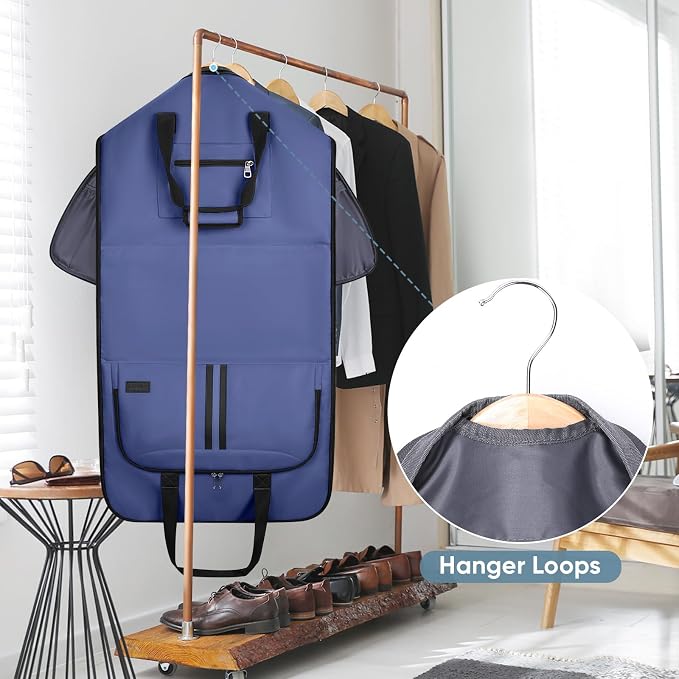 BALEINE Travel Garment Bag, Travel Suit Bag for Men, Water Resistant Carry on Garment Bag for Hanging Clothes, Garment Duffel Bag for Travel Business (Navy-Convertible)