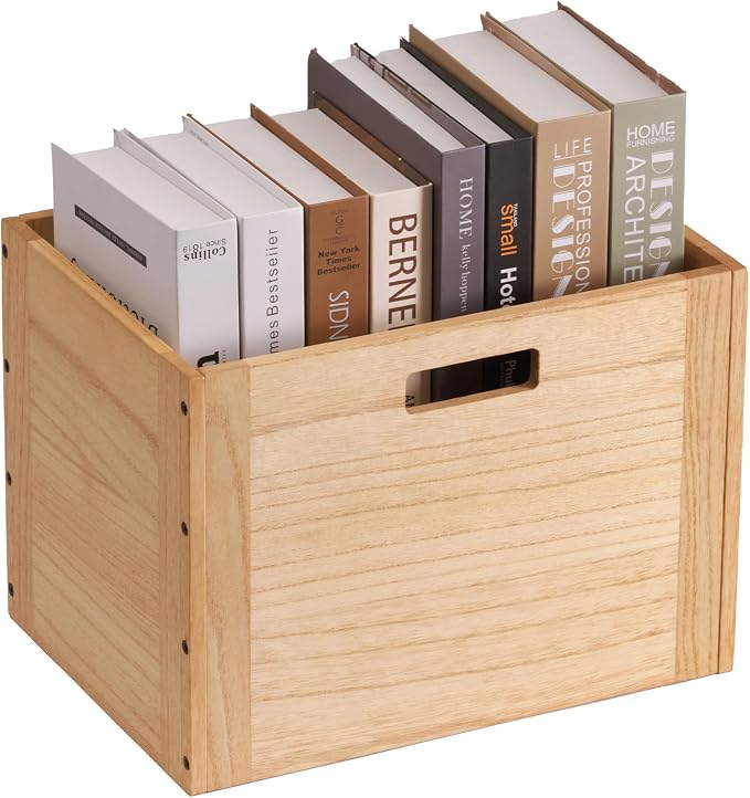 KIRIGEN Stackable Wood Storage Cube with Handles, Open Cubby Bin, Natural | Open-Front Wooden Crate Box for Books, Clothes, Shoes, Closet Storage, and Display for Home Office, Assembly Required