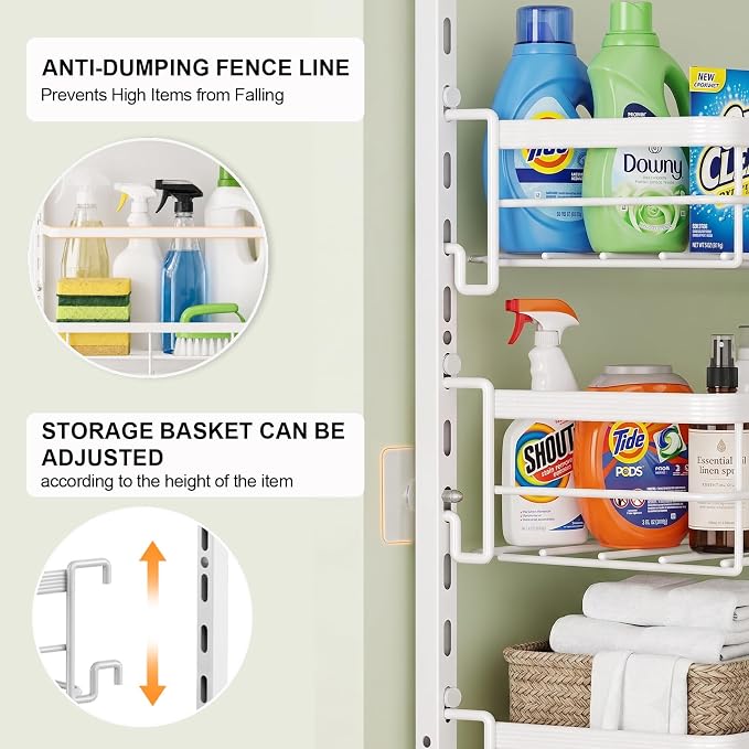Apinol Over the Door Pantry Organizer, Adjustable 6 Tier Wide Storage Shelves with Hooks Fit Thin Doors Hold Spices Rack for Pantry Kitchen RV, White