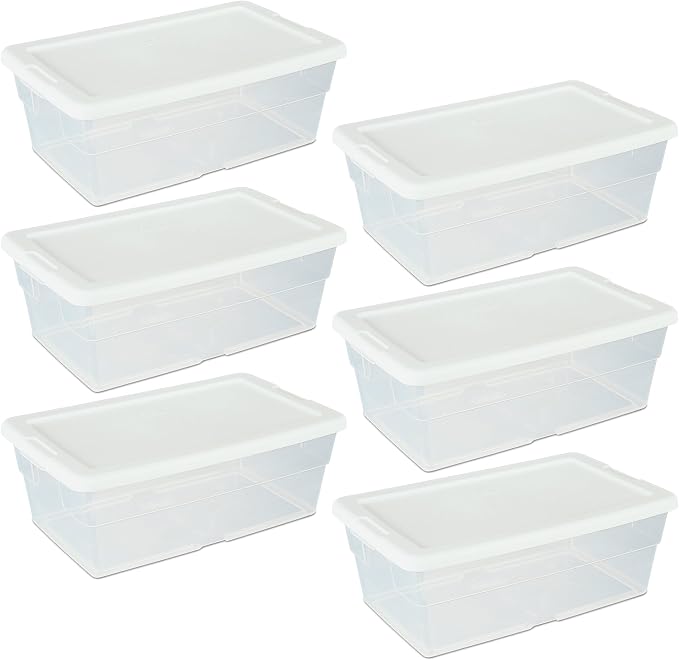 Sterilite Storage Box 13.5" X 8.3" X 4.8", 6 Qt. Clear - Pack of 6