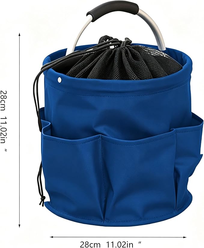 Garden Tool Bucket Organizer, Bucket Tool Organizer,5 Gallon with Aluminum Handle, Multi Side Pockets Portable Storage Caddy for Gardening Camping Car Wash (Blue, Drawstring Closure)