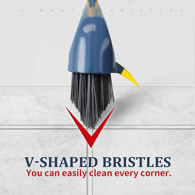 Long Handle Grout Cleaning Brush with for Tile Floors, Tapered Bristles Grouting Line Brush, 2 in 1 Scrub with Scraper