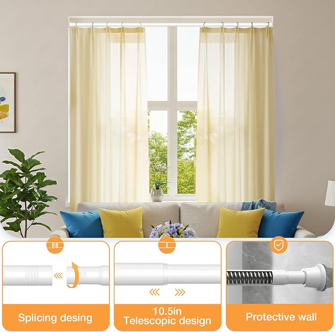 Tension Curtain Rod 30-76Inch,White Tension Rod for Windows Shower Curtain Rods No Drilling Spring Adjustable Curtain Rods for Windows,Doorway,Bathroom,Closet,7/8" Diameter