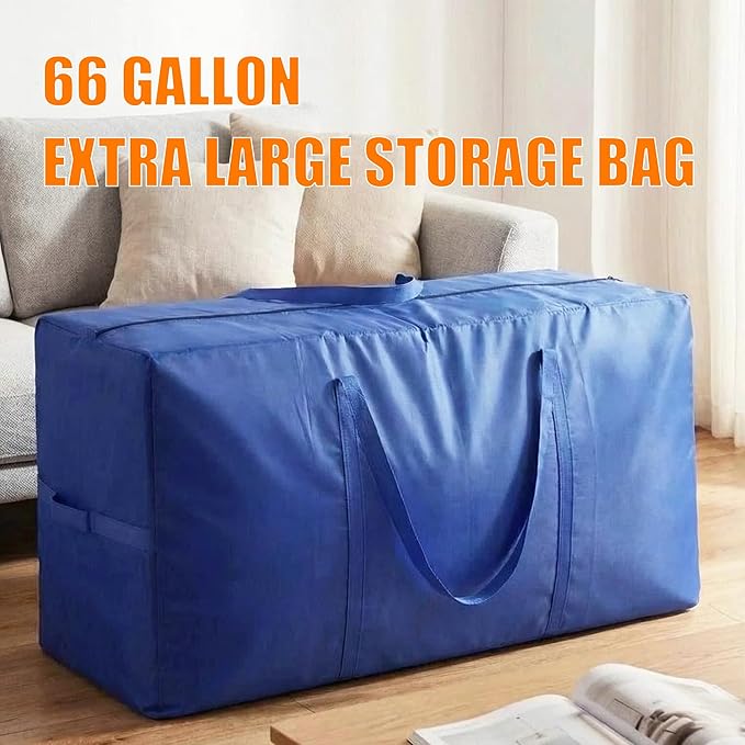 66 Gallon Extra Large Storage Bags, XXL Moving Bags with Zippers & Side Handles, Jumbo Big Storage Totes for Moving & Space-Saving Organization (Blue, 66 Gallon, 1 Pack)