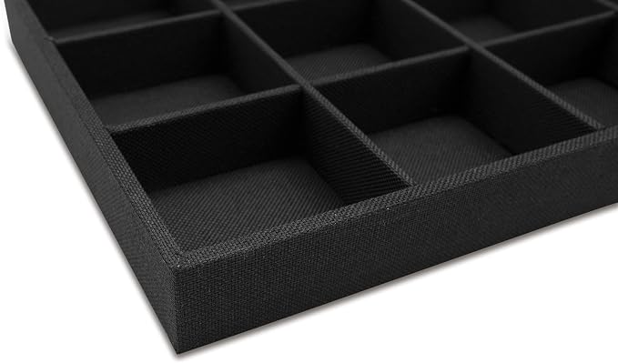 The Display Guys - Stackable Jewelry Tray and Organizer - for Drawers, Dressers, Store Display (18 Compartments, Black Burlap)