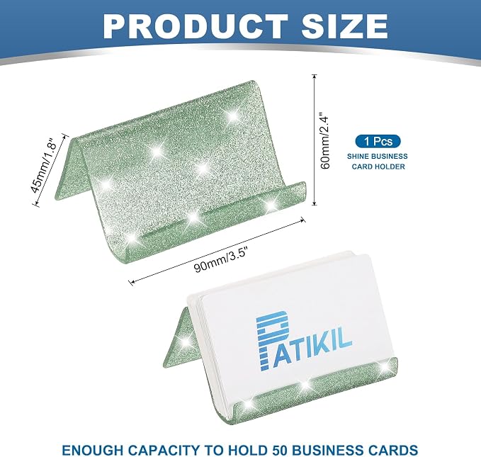 PATIKIL Business Card Holder for Desk, Acrylic Business Card Holders Shine Card Stand Organizer Cards Display for Office Exhibition, Light Green
