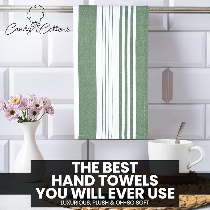 Stripe Kitchen Towels Decor Mordern Design Centreband Tea Dish Towels Boho Stripe Absorbent Festive Gift Set of 6 Pantry Reusable Kitchen Dish Towel|Easter Spring Decor 18x28 in Green