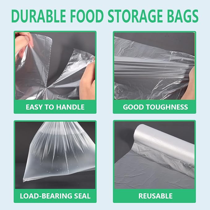 9527 Product 12" x 16" Clear Plastic Produce Bag, Food Storage Bag on a Roll, 350 Bags One Roll (4 Rolls), Freeze/Heat Clear Bag for Bread, Meat, Vegetables, Fruits