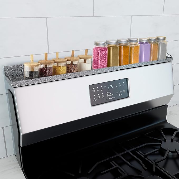 Magnetic Over the Stove Shelf, Extendable（16" to 30" ）Steel Spice Rack Shelf, Above Oven Storage Organizer, Stove Top Shelf for Kitchen Range, Back of Stove & Floating Shelves for Bathroom - Gray