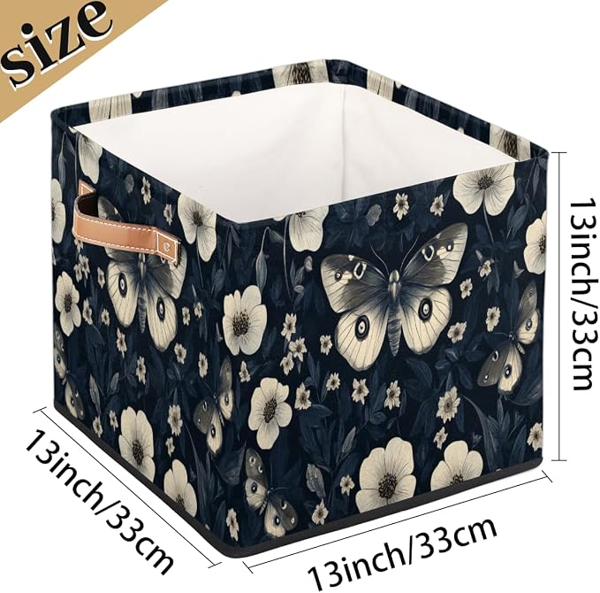 TropicalLife Flowers Moths Storage Cube, 13 Inch Fabric Cube Storage Organizer Bin for Shelves Clothes, Decorative Foldable Storage Boxes