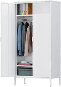 Ustamio 71 Inches White Metal Wardrobe Cabinet with Hanging Rod, Metal Armoire Wardrobe Closet with Doors for Bedroom, Office, Laundry Room and Changing Room, Metal Locker Cabinet