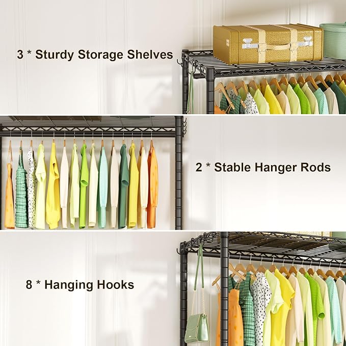 FUTASSI P3 Plus Rolling Clothes Rack, Clothing Racks for Hanging Clothes, Heavy Duty Garment Rack with Wheels, Freestanding Portable Closet Racks 45" W x 14" D x 78.5" H, Max Load 480 LBS, Black