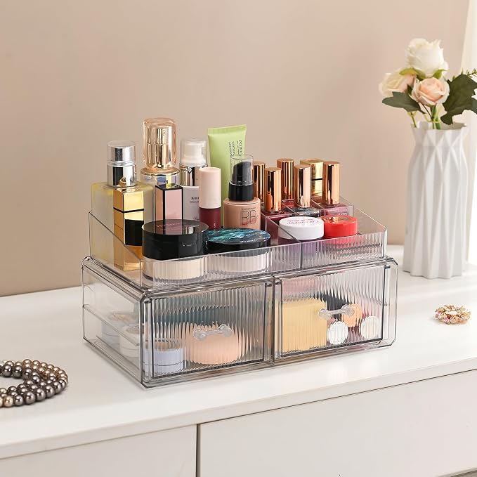 ZHIAI stackable storage drawer, cosmetic acrylic storage box, cosmetics and beauty product storage organizer, suitable for makeup room, bathroom, storage room