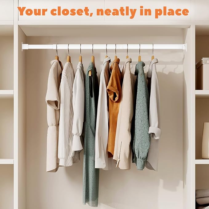 Heavy Duty Closet Rod 17-56 Inches, Adjustable, White | Metal,1.1 Inches Diameter, Suitable for Wardrobes, Laundry