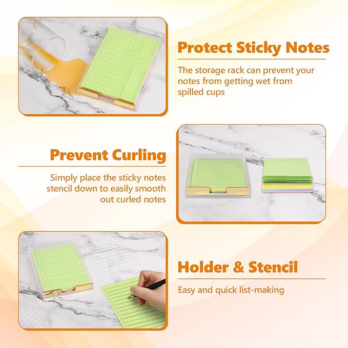 4" x 6" Sticky Notes Holder with 5 Different Stencil & 100 Sheet Post It Notes Clear Acrylic Self-Stick Sticky Note Dispenser Post It Note Holder Memo Organizer for Classroom Office Desk Organizer