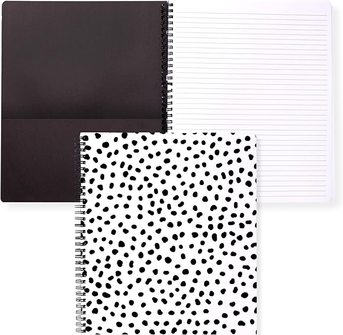 Steel Mill & Co Cute Large Spiral Notebook College Ruled, 11" x 9.5" with Durable Hardcover and 160 Lined Pages, Black Dots