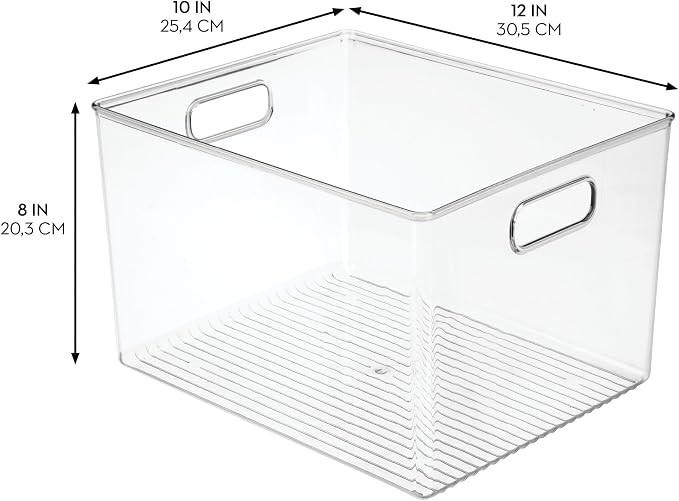 iDesign Storage Bins with Handles, Set of 4, Clear | Organize Kitchen, Organize Bathroom, Organize Home Office