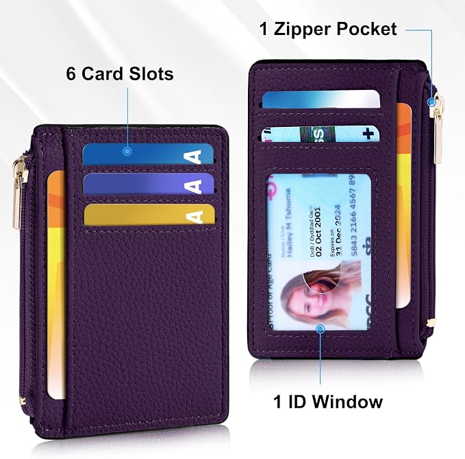 Tipmile Womens Credit Card Holder Wallet, Small Slim RFID Blocking Sleeve | Mini Tiny Cute ID Case, Minimalist Zipper Pocket Wallet, Thin Coin Purse, Mothers Gift