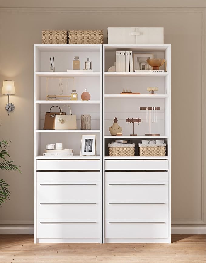Modular Closet System, Closet Organizer System with 4 Shelves and 5 Drawers, Walk-in Wardrobe Standing Closet System, White