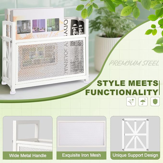 White Magazine Holder, Metal Magazine Rack Floor, Magazine Storage Basket, Mesh Magazine File Holder, Magazine Holders for Shelves，Magazine Stand for Desk, Folder Organizer Bin for Magazines