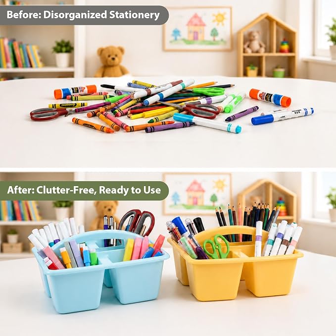 6 Pack Assorted Colors Classrooms Caddy 4 Compartment Classroom Caddy Compartment Caddies Set Table Caddies Classrooms with Handle for Classroom Organization Table Desk Office Supplies(Groovy)