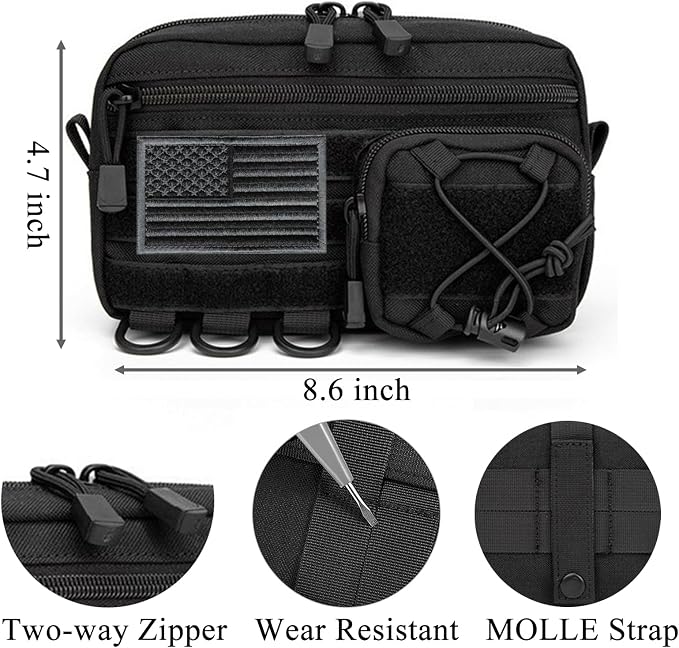 Tactical Molle Pouch Tool Admin Pouch Bag with Drawstring Pocket Flag Patch Utility Organizer Bag for Belt Tactical Vest Backpack