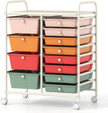 COSTWAY 12 Drawer Rolling Storage Cart, Utility Cart with Metal Frame | Mobile Art Supply Craft Organizer, Multipurpose Storage Organizer for Paper, Office, School Teacher, Classroom, Macaron