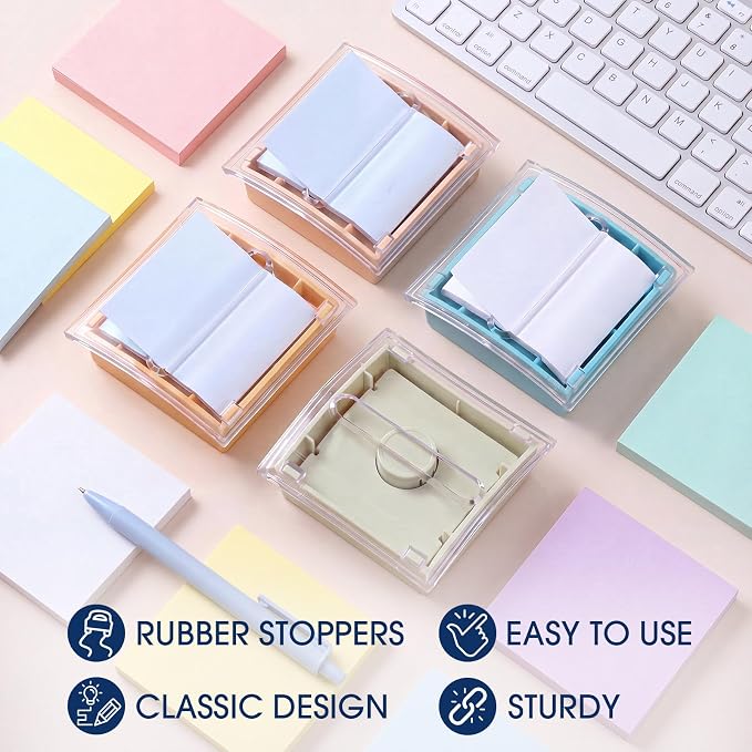 Junkin 4 Pcs Pop up Sticky Note Dispenser 3 x 3 Inch Sticky Note Holder with Transparent Top Colorful Base for School Office Home Store Desk Supplies (Mixed Colors)