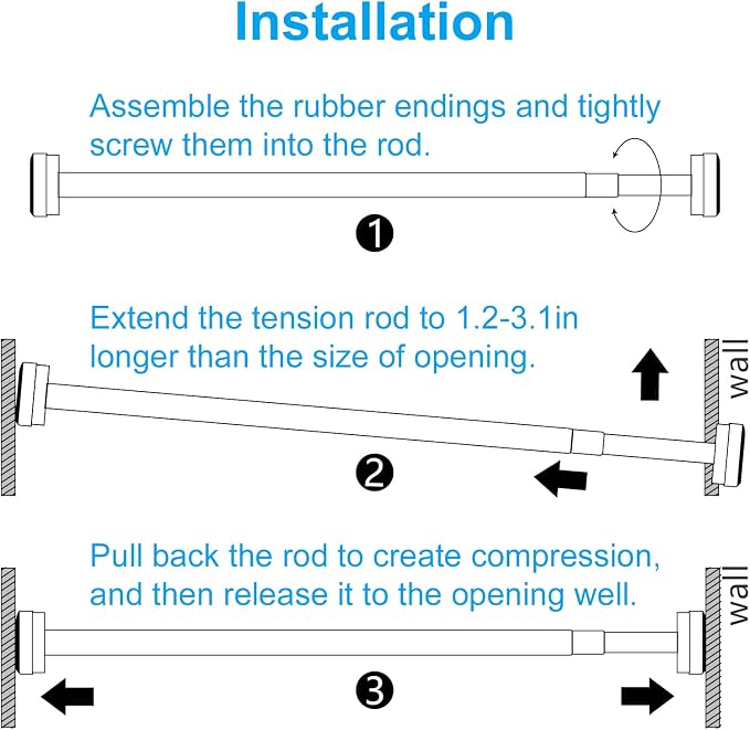 TEECK 2 Pack Shower Curtain Rod, 32-43 inch Adjustable Spring Tension Curtain Rod, Never Rust Anti-Slip Shower Curtain Rod for Bathroom, No Drilling, Never Collapse, Easy to Use, Silver