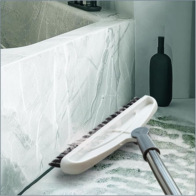 Grout Cleaner with Long Handle & Stiff Swivel Bristles - 2-in-1 Scrubber and Scraper, Tapered Design for Tile Floors, Baseboards, and Tight Spaces