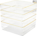 Martha Stewart Kerry Plastic Stackable Office Desk Drawer Organizers, 6" x 6", 4 Pack, with Gold Trim