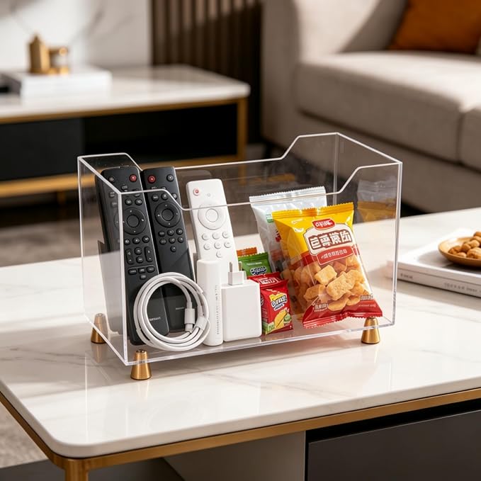 Acrylic Magazine Holder, Crystal Clear Magazine Rack Floor for Home Office | Newspapers Files Books Organizer with Metal Feet for Bathroom, Living Room, Bedroom