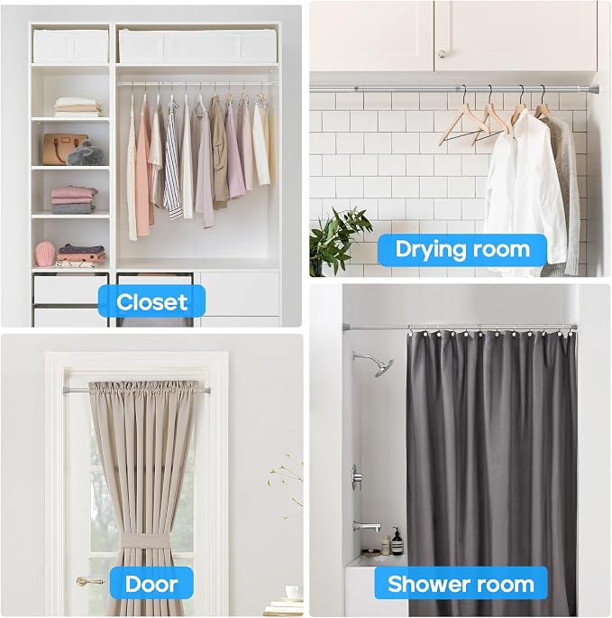 2 Pack Silver Tension Curtain Rod for Windows 28 to 48 Inch,7/8"Small Shower Curtain Rod for Bathroom,Pressure Spring Tension Curtain Rod No Drilling for Closet Doorway Kitchen