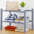 Smiry Small Bamboo Shoe Rack, 2 Tier Free Standing Wooden Shoe Organizer, Stackable Wood Shoe Storage Shelf for Closet, Entryway, 14 Vertical Slats, One-piece Heavy-Duty Legs, 17.3"x11"x13", Grey