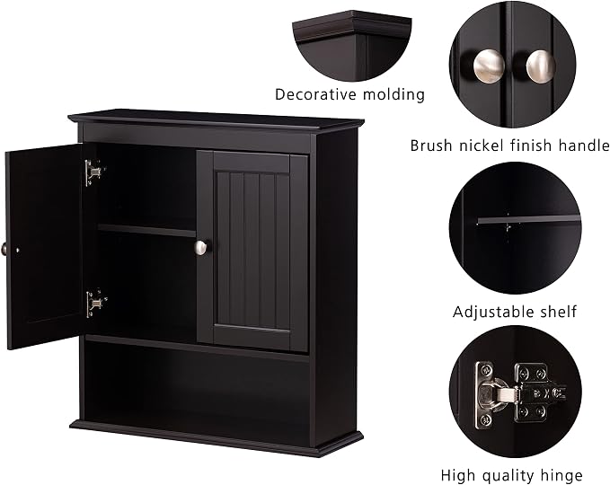 Spirich Bathroom Wall Cabinet Over Toilet, Small Medicine Cabinet Espresso | FSC-Certified MDF, Adjustable Shelf, Easy Assembly, Space-Saving Open & Concealed Storage for Toiletries, Towels, And Decor