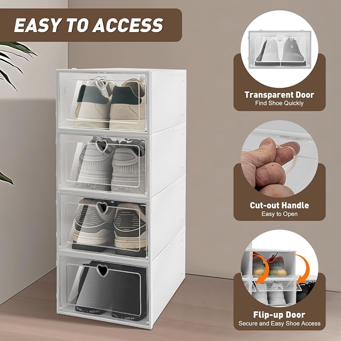 20 Pieces Clear Plastic Shoe Storage Boxes,Drawer Stackable Sheer Shoes Case,See Through Foldable Durable Shoe Organiser Cabinet Each 9 * 13 * 5.5inch