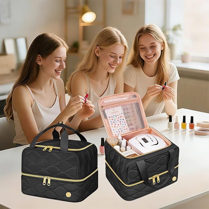 YOREPEK Nail Polish Bag Holds 42+ Bottles (15ml/0.5 fl.oz) and Nail Stuff | 2-Layer Nail Travel Case with Compartments for Nail Stuff, Nail Tech Organizers and Storage for Supply, Gifts for Manicurist