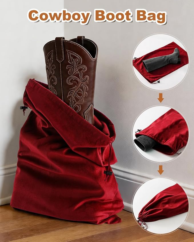 2 Pcs Shoe Bags for Travel, Large Boot Bags, Rio Red, 21.2x13.3 Inch | Washable & Reusable Travel Shoe Bags, Dustproof Shoe Bags with Drawstring Closure, Suitable for Travel, Home Storage