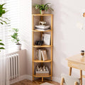 Corner Shelf, 5 Tier Bamboo Corner Bookshelf, 54" Tall Narrow Bookcase, Plant Stand, Corner Display Rack, Shower Caddy, Display Standing Shelf Organizer for Bedroom, Living Room, Kitchen, Apartment