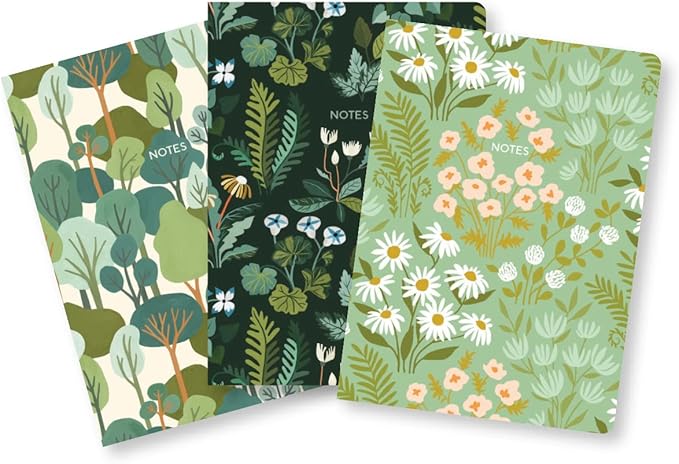 High Note Textured Greenery Composition Notebook Journal, 3 Pack, 5.75" x 8.25", 64 Wide Ruled Pages, Small Notebooks for School, Journaling, Writing, Planner, by Carrie Shryock