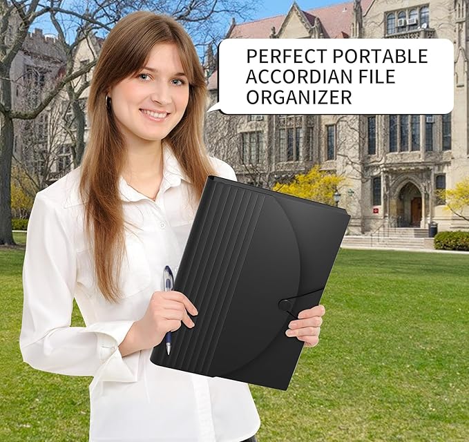 24 Pockets Expanding File Folder,Accordion File Organizer,Document Organizer Letter Size,Expandable Filing Box,Special Designed for Portable Use,Accordian Folders,Plastic (Black)