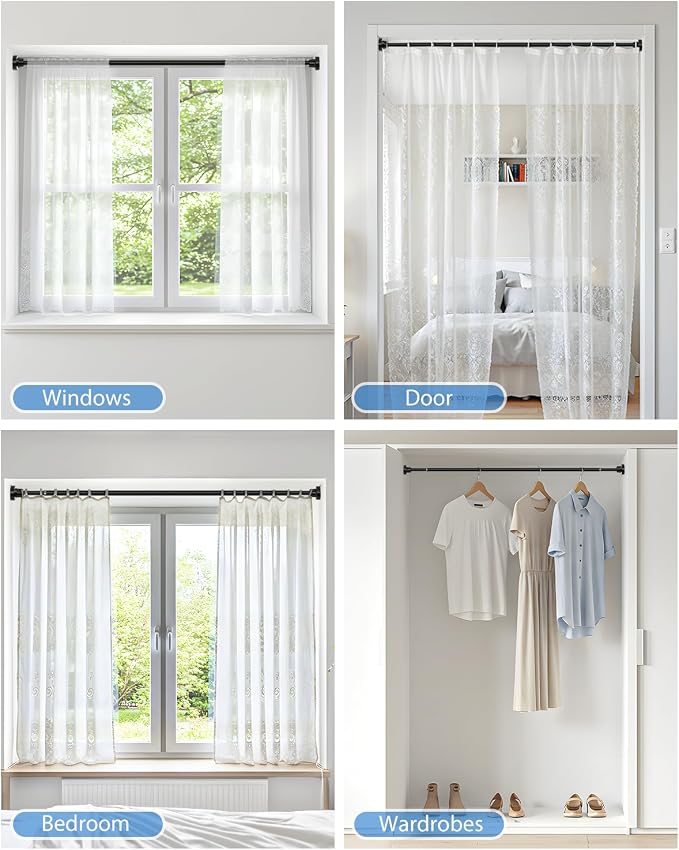 Tension Curtain Rod No Drilling Black Spring Tension Rods for Windows 31 to 76 Inch Adjustable Curtain Rod Expandable Pressure Curtain Rod Spring Curtain Rod for Bathroom,Kitchen,Doorway